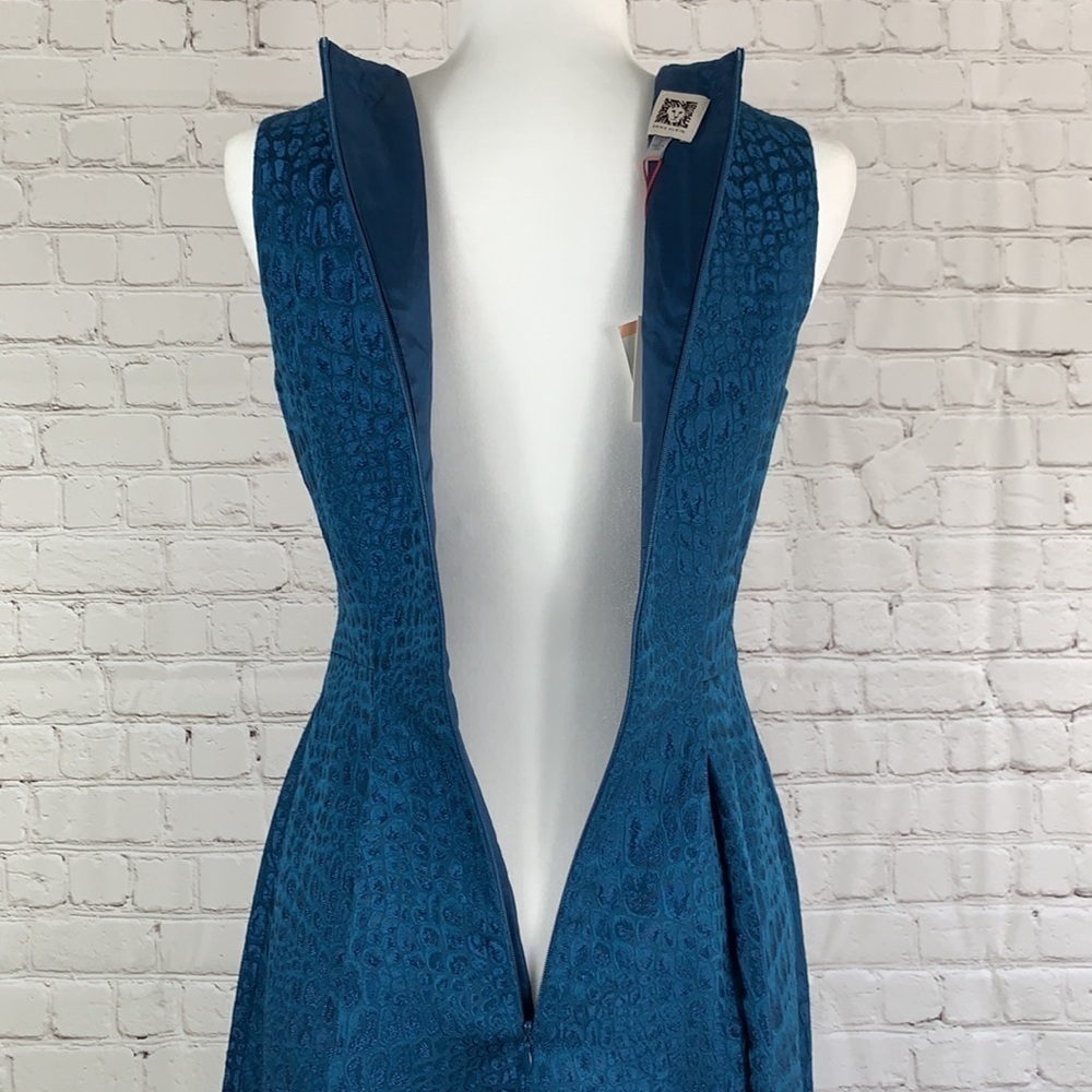 ANNE Klein V Neck Fit Flare Jacquard Dress 2 - Picture 5 of 15